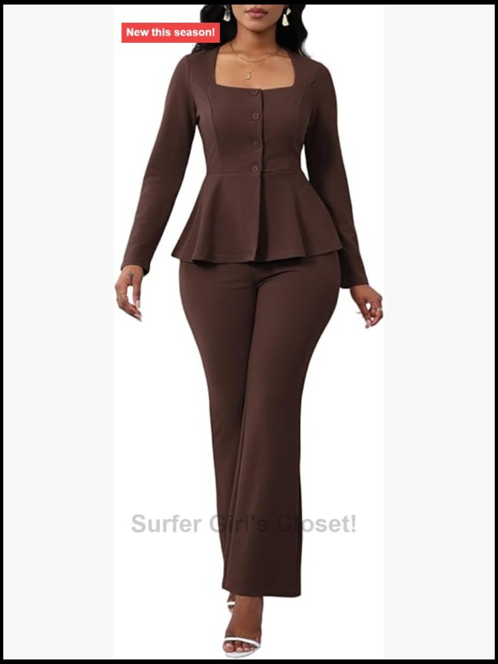 2 Piece Pantsuit Long Sleeve Blazer Flare Pant Set Business Office Work